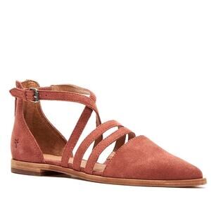 FRYE Kenzie Moto Strappy Suede Flat Shoes in Pumpkin Spice Women's Size 10.5